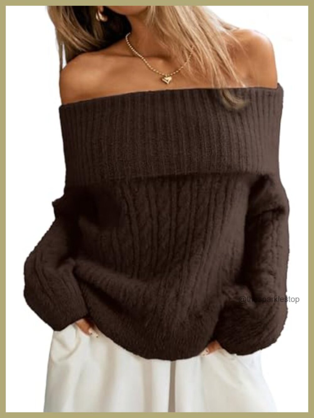 Off Shoulder Cable Knit Sweater Oversized Pullover Soft Knit
